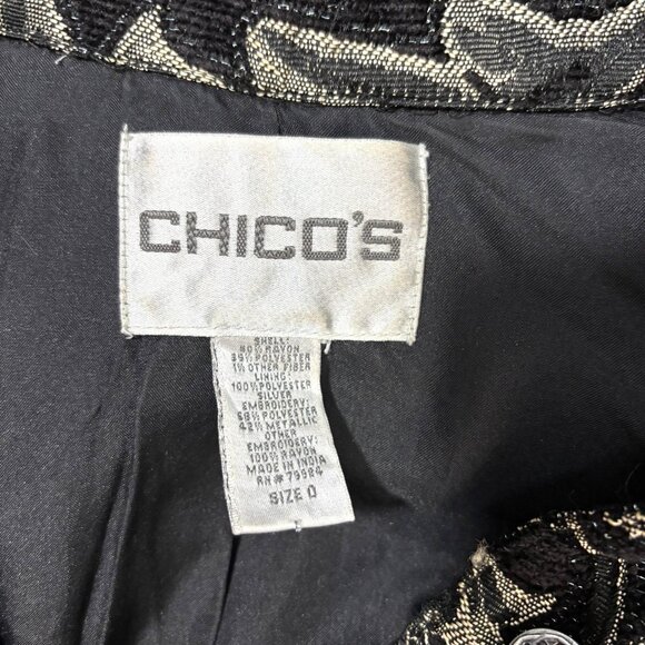 Chico's Jacquard Floral Jacket 0 (Small 4) Black Red Gold Embroidered Christmas - Picture 3 of 16